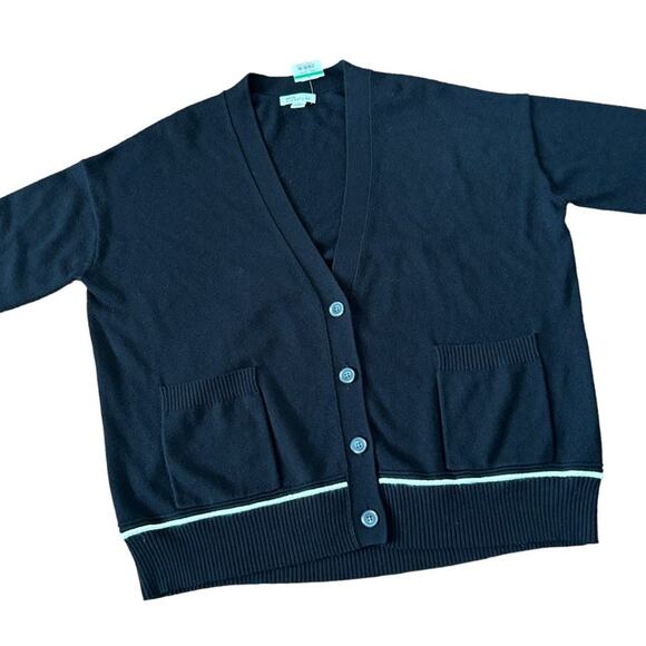 Nordstrom Signature Cashmere Blend V-Neck Cardigan w/Trim in Black Size XL NWT - Picture 1 of 10